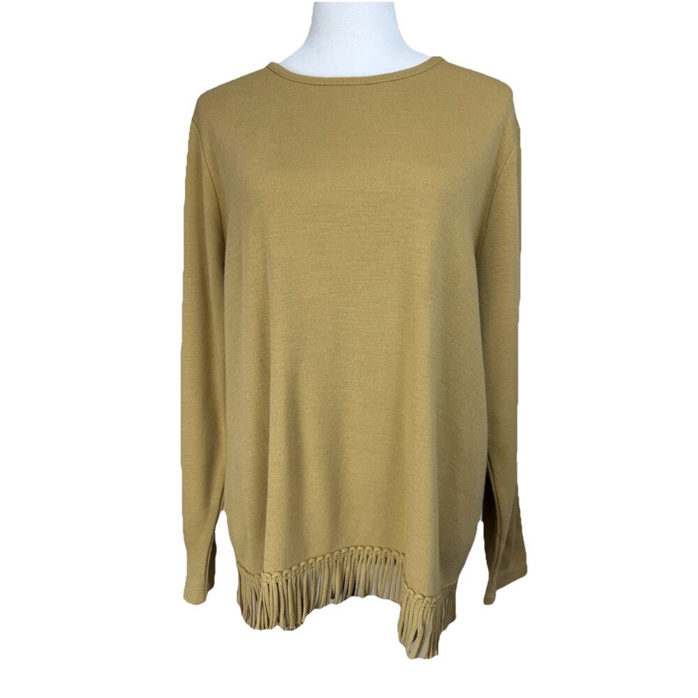 Nina Leonard Women's Sweater Top Sz L Pullover‎ Long Sleeves Fringe Hem